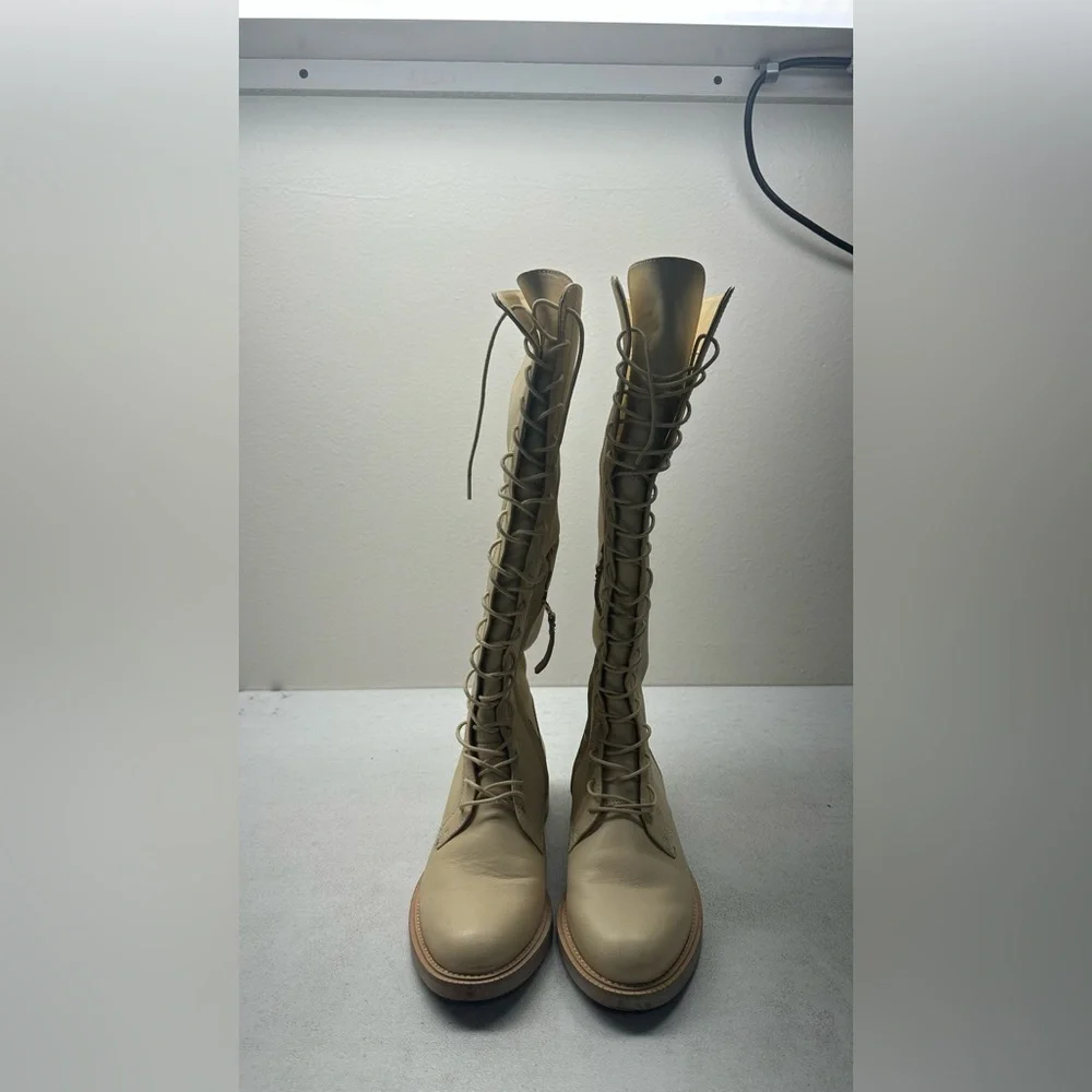 Sam Edelman Nance Lace Up Knee-High Boots, Cream, Size 7.5